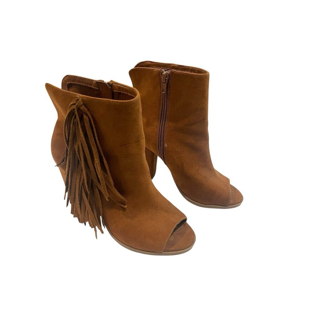 Big Buddha Brown Suede Peep Toe Zip Booties w/Fringe Womens size 7 Boho Western - Picture 7 of 7